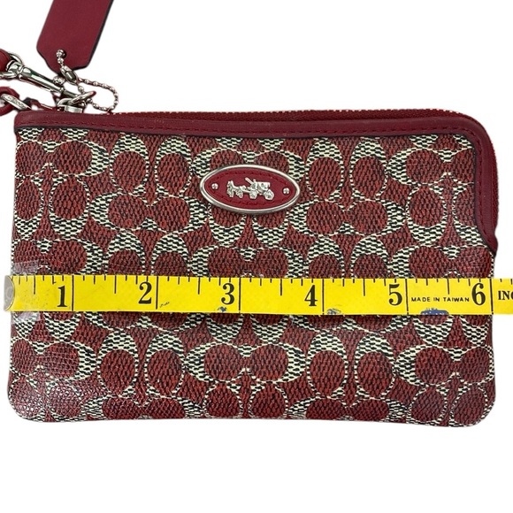 Coach EUC Dark Red and Tan Monogram Corner Zip Wristlet - Picture 15 of 17